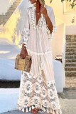 Casual Patchwork Lace V Neck Mesh Dress Dresses