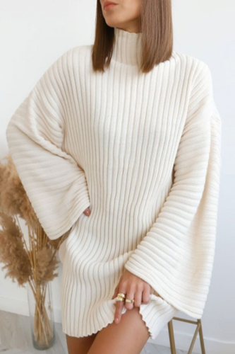 Casual Solid Patchwork Turtleneck Straight Dresses