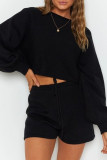 Fashion Casual Solid Patchwork O Neck Long Sleeve Two Pieces
