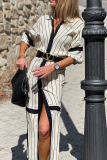 Casual Striped Patchwork Turndown Collar Straight Dresses