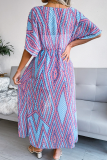 Casual Print Patchwork Cardigan Collar Waist Skirt Dresses