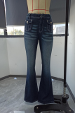 Street Patchwork Pocket Boot Cut High Waist Bottoms