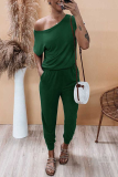 Casual Solid Patchwork One Shoulder Harlan Jumpsuits