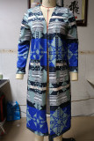 Fashion Geometric Patchwork Asymmetrical Printing Turn-back Collar Outerwear