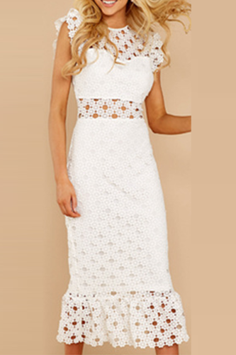 Fashion Solid Lace O Neck Lace Dress Dresses