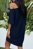 Fashion Casual Solid Patchwork Oblique Collar Irregular Dresses