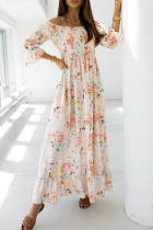 Fashion Street Print Patchwork Off the Shoulder A Line Dresses