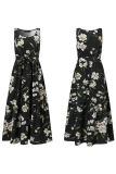 Casual Print Patchwork O Neck Cake Skirt Dresses