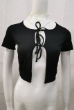 Street Solid Patchwork Frenulum Square Collar Tops