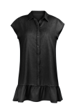 Casual Street Solid Buckle Flounce POLO collar A Line Dresses