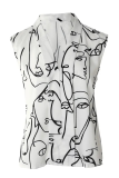 Fashion Print Patchwork Turndown Collar Tops