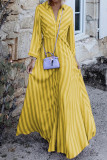 Sweet Elegant Striped Patchwork Turndown Collar A Line Dresses