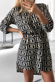 Casual Print Patchwork V Neck Straight Dresses