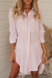Fashion Street Striped Patchwork Turndown Collar Tops