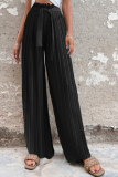 Fashion Solid Fold Loose Mid Waist Wide Leg Solid Color Bottoms