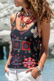Fashion Street Print Patchwork Spaghetti Strap Tops
