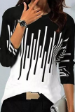 Casual Print Basic Contrast O Neck Tops