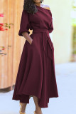 Fashion Bandage Solid Color Oblique Collar Irregular Dress Dresses