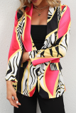 Elegant Print Patchwork Buttons Turndown Collar Outerwear