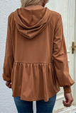 Casual Solid Draw String Fold Hooded Collar Tops