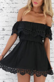 Fashion Street Solid Patchwork Bateau Neck A Line Dresses