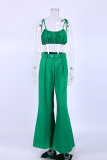 Casual Solid Patchwork Spaghetti Strap Sleeveless Two Pieces