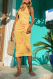 Casual Print Patchwork Halter Pencil Skirt Dresses