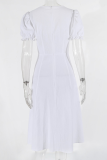Print Slit Square Collar Waist Skirt Dresses