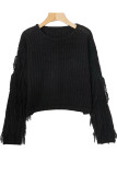 Casual Solid Tassel O Neck Tops