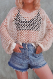 Casual Solid Hollowed Out V Neck Tops