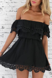 Casual Solid Patchwork Off the Shoulder Cake Skirt Dresses
