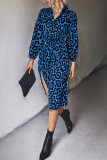 Sexy Print Leopard Patchwork Buckle Turndown Collar Shirt Dress Dresses