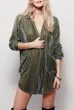 Fashion Casual Solid Patchwork Pocket Turndown Collar Shirt Dress Dresses
