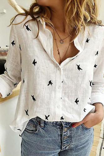 Casual Print Patchwork Turndown Collar Tops