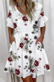 Fashion Casual Print Patchwork V Neck A Line Dresses