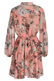 Fashion Casual Print Patchwork Turndown Collar Long Sleeve Dresses