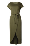 Fashion Casual Solid Frenulum O Neck Irregular Dresses