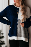 Fashion Casual Color Lump Patchwork O Neck Tops