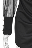 Fashion Elegant Patchwork Fold Mesh V Neck Pencil Skirt Dresses