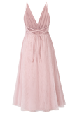 Casual Solid Mesh V Neck Cake Skirt Dresses