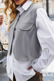 Casual Solid Patchwork Buttons V Neck Tops