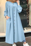 Casual Solid Buckle Mandarin Collar Shirt Dress Dresses