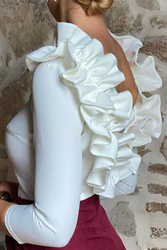 Fashion Elegant Solid Backless Flounce Lotus Leaf Collar Tops