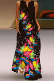Fashion Street Print Patchwork V Neck A Line Dresses