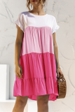 Casual Solid Patchwork O Neck Cake Skirt Dresses