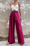 Fashion Solid Fold Loose Mid Waist Wide Leg Solid Color Bottoms