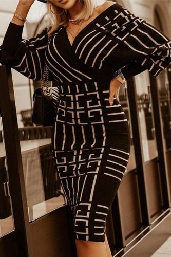 Sexy Print Patchwork V Neck Waist Skirt Dresses