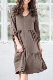 Casual Solid Patchwork Buckle V Neck A Line Dresses