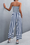 Street Striped Patchwork Strapless Straight Jumpsuits