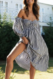 Fashion Street Plaid Patchwork Off the Shoulder A Line Dresses